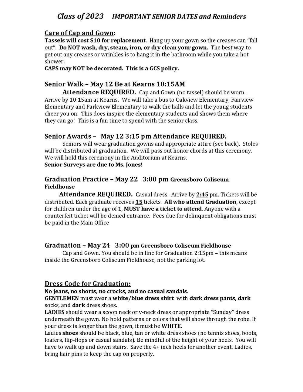  Cap and Gown Graduation Letter Important Dates 2023